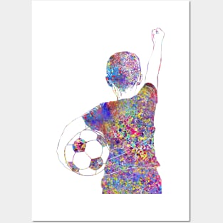 Soccer player little boy with ball Posters and Art